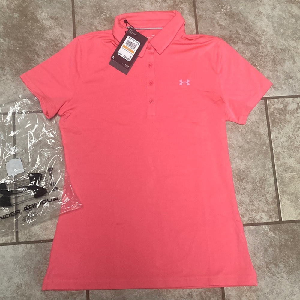 NWT UA Bright Pink Zinger Short Sleeve Polo - S